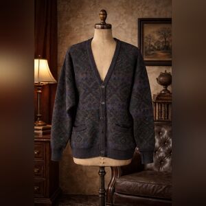 Vintage 90’s London Fog Men’s Cardigan Sweater – Size Large – Acrylic Wool Blend